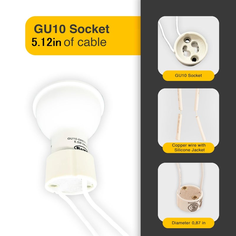 DEMASLED GU10 Base Socket 10 Pack Ceramic Socket Lamp Connector with Wire Length 5.12 inch - 13cm. Base Holder for Led Halogen CFL Light Dimmable - Image 3